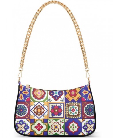 Mandala Talavera Tiles Shoulder Bag for Women Clutch Shoulder Purse Chain Bag with Zipper Closure Women's Tote Hobo Handbags ...