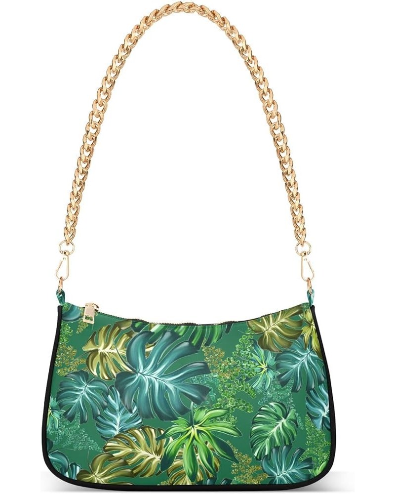 Tropical Green Leaf Women Hand Bag, Party Clutch Purse, Polyester & Aluminum Alloy Tropical Leaf Turtle Leaf $11.95 Handbags