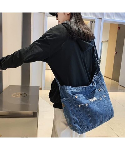 Demin Purse Women Grunge Shoulder Bag Y2K Aesthetic Hobo Crossbody Bag Emo Tote Handbag Messenger Bag Alt Clothes (Blue,Large...