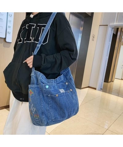 Demin Purse Women Grunge Shoulder Bag Y2K Aesthetic Hobo Crossbody Bag Emo Tote Handbag Messenger Bag Alt Clothes (Blue,Large...