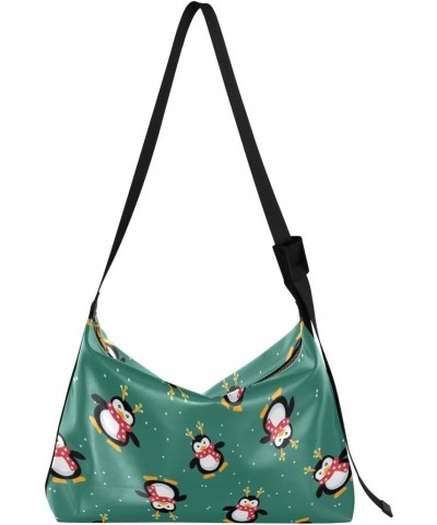 Cute Penguin Christmas Green Women's Leather Hobo Handbag Shoulder Bag Crossbody Casual Large Tote Bag Purse $15.18 Totes