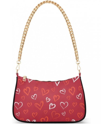 Valentine's Day Hearts Red Women Shoulder Bag Clutch Chain Purse Handbags with Zipper Pocket Tote Bag for Outing Travel $12.6...