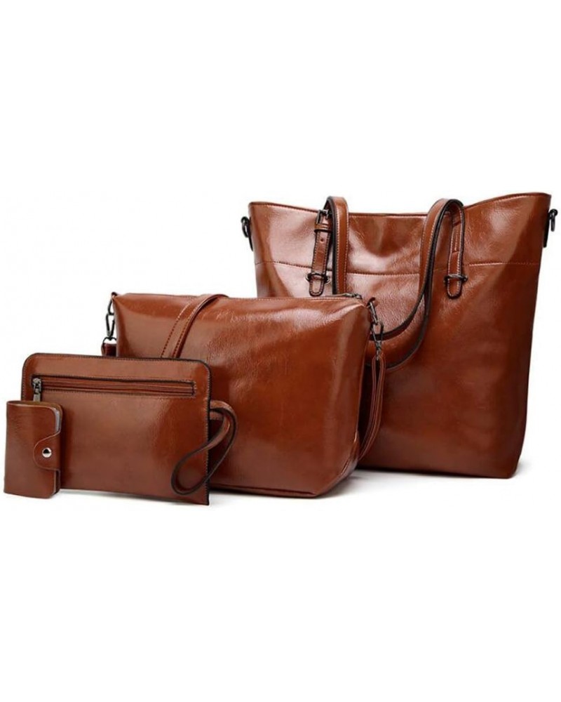 Fashion Tote Handbag Women Shoulder Bag Clutch 4Pcs Set Pu Leather Purse Dark Brown $20.67 Satchels