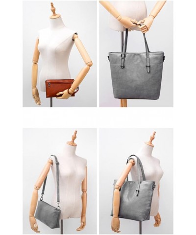 Fashion Tote Handbag Women Shoulder Bag Clutch 4Pcs Set Pu Leather Purse Dark Brown $20.67 Satchels