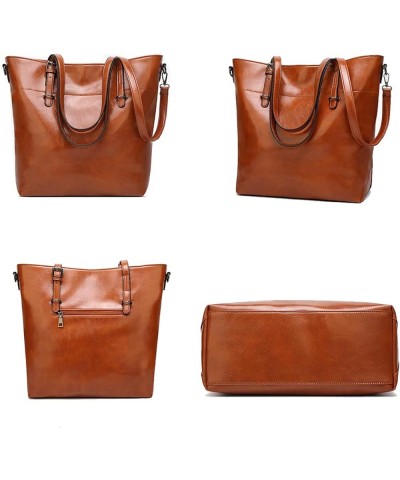 Fashion Tote Handbag Women Shoulder Bag Clutch 4Pcs Set Pu Leather Purse Dark Brown $20.67 Satchels