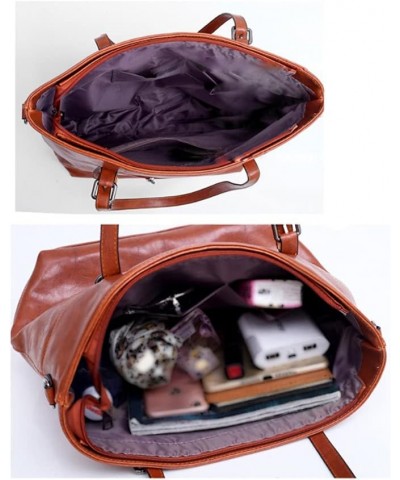 Fashion Tote Handbag Women Shoulder Bag Clutch 4Pcs Set Pu Leather Purse Dark Brown $20.67 Satchels