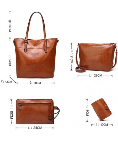 Fashion Tote Handbag Women Shoulder Bag Clutch 4Pcs Set Pu Leather Purse Dark Brown $20.67 Satchels