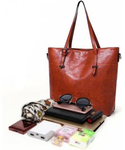 Fashion Tote Handbag Women Shoulder Bag Clutch 4Pcs Set Pu Leather Purse Dark Brown $20.67 Satchels