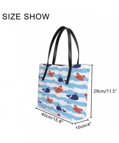 Shoulder Bag Tote Bags for Women Cute Fishes Crab Waves Whale Leather Shopper Work Handbags Large Casual Bag $24.90 Totes