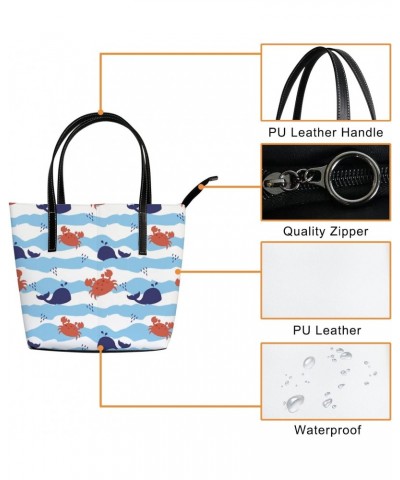 Shoulder Bag Tote Bags for Women Cute Fishes Crab Waves Whale Leather Shopper Work Handbags Large Casual Bag $24.90 Totes