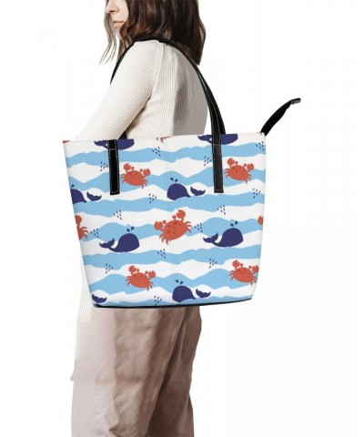 Shoulder Bag Tote Bags for Women Cute Fishes Crab Waves Whale Leather Shopper Work Handbags Large Casual Bag $24.90 Totes