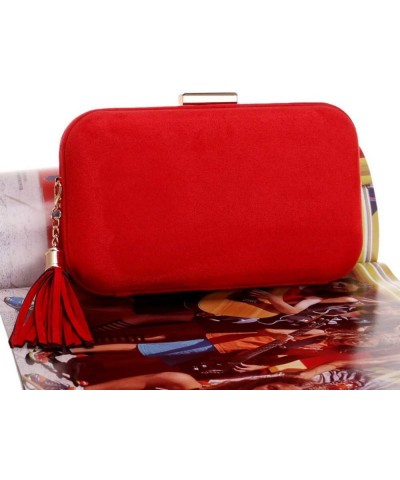 Faux Suede Evening Bags Women Tassel Clutch Bags Red $13.92 Evening Bags