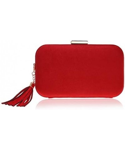 Faux Suede Evening Bags Women Tassel Clutch Bags Red $13.92 Evening Bags