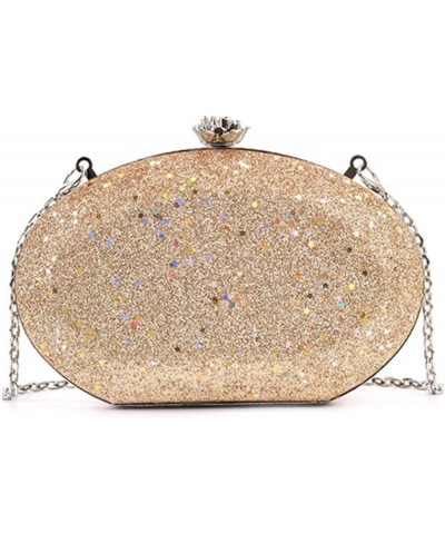 European And American Fashion Shiny Women's Shoulder Crossbody Bag Chain Evening Bag Gold $33.93 Evening Bags