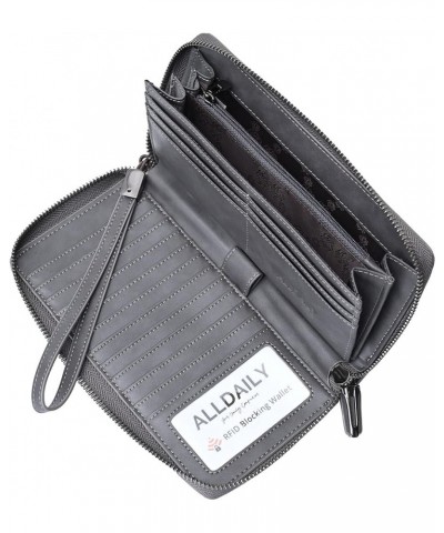 Women's RFID Blocking Leather Zip Around Wallet Large Phone Holder Clutch Travel Purse Wristlet (Grey) Grey $10.25 Wallets