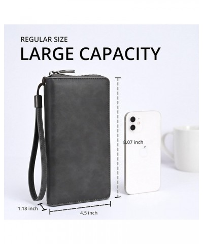 Women's RFID Blocking Leather Zip Around Wallet Large Phone Holder Clutch Travel Purse Wristlet (Grey) Grey $10.25 Wallets