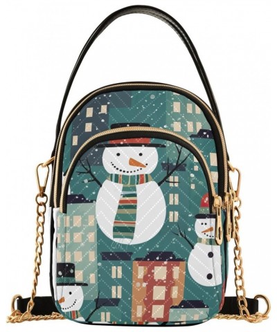 Christmas Winter City Snowman Crossbody Bags for Women Crossbody Tote Bag Cell Phone Bag with Chain Strap for Travel Daily Us...