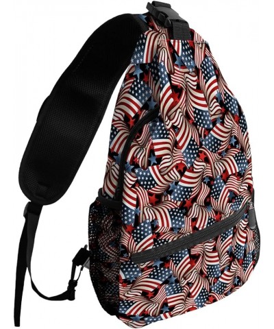 Sling Backpack, Independence Day USA Flag Fireworks Celebration Waterproof Lightweight Small Sling Bag, Travel Chest Bag Cros...