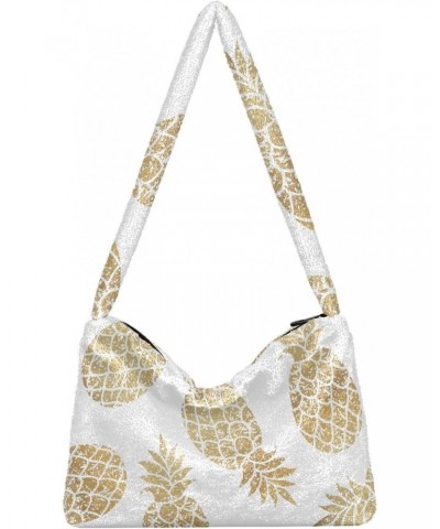 Golden Pineapple Shoulder Tote Bags for Women Furry Crossbody bag Hobo Handbag Purses for College Travel Work $10.08 Totes