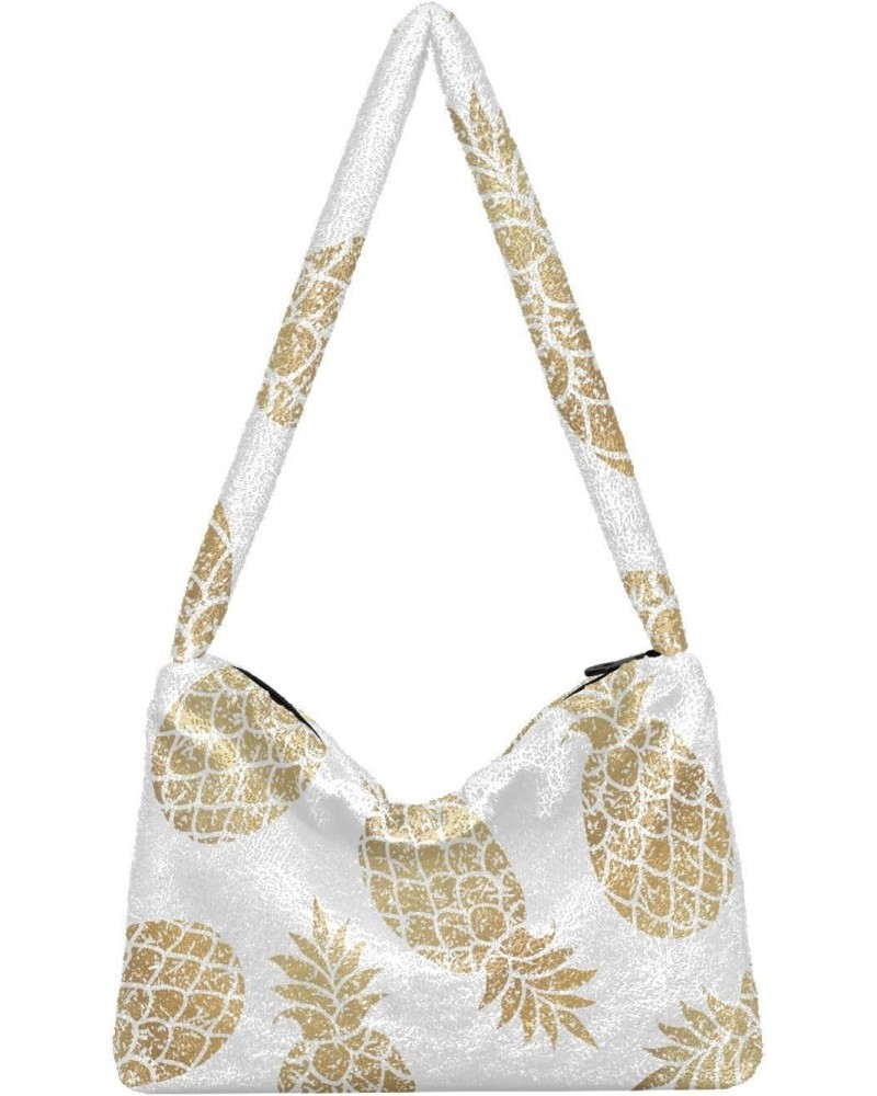 Golden Pineapple Shoulder Tote Bags for Women Furry Crossbody bag Hobo Handbag Purses for College Travel Work $10.08 Totes