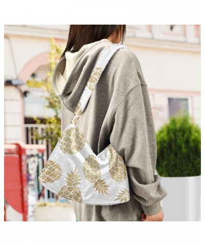 Golden Pineapple Shoulder Tote Bags for Women Furry Crossbody bag Hobo Handbag Purses for College Travel Work $10.08 Totes