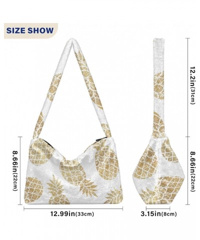 Golden Pineapple Shoulder Tote Bags for Women Furry Crossbody bag Hobo Handbag Purses for College Travel Work $10.08 Totes