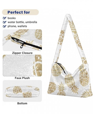 Golden Pineapple Shoulder Tote Bags for Women Furry Crossbody bag Hobo Handbag Purses for College Travel Work $10.08 Totes