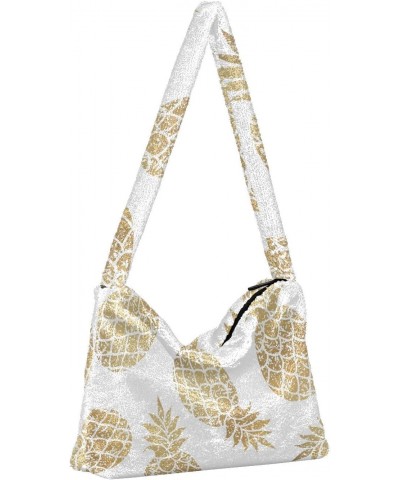 Golden Pineapple Shoulder Tote Bags for Women Furry Crossbody bag Hobo Handbag Purses for College Travel Work $10.08 Totes