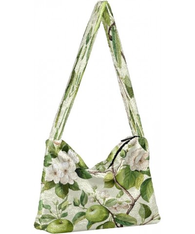 Apples and Blossoms with Leaves Watercolor Ladies Shoulder Bags, Tote Shoulder Bag with Zipper for Women, Womens Outdoor Bag ...