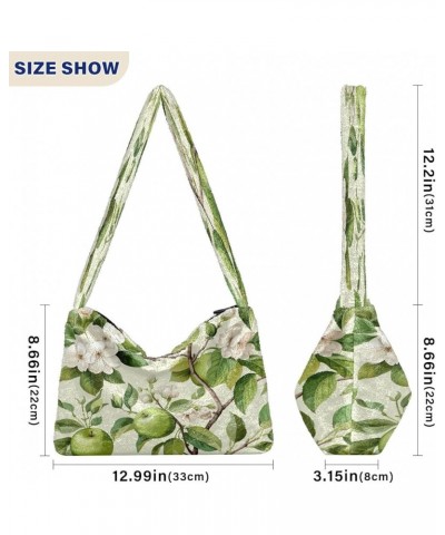 Apples and Blossoms with Leaves Watercolor Ladies Shoulder Bags, Tote Shoulder Bag with Zipper for Women, Womens Outdoor Bag ...