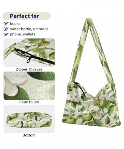 Apples and Blossoms with Leaves Watercolor Ladies Shoulder Bags, Tote Shoulder Bag with Zipper for Women, Womens Outdoor Bag ...