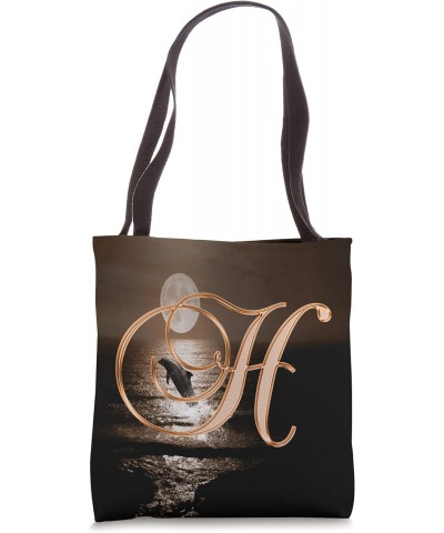 H Dolphin Orange Animal Ocean Moon Sea Initial Letter Name Tote Bag $10.05 Totes