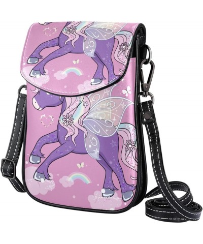 Small Crossbody Bags Cell Phone Purse - Stylish and Compact Purse with Adjustable Shoulder Strap Cartoon rainbow unicorn Mult...