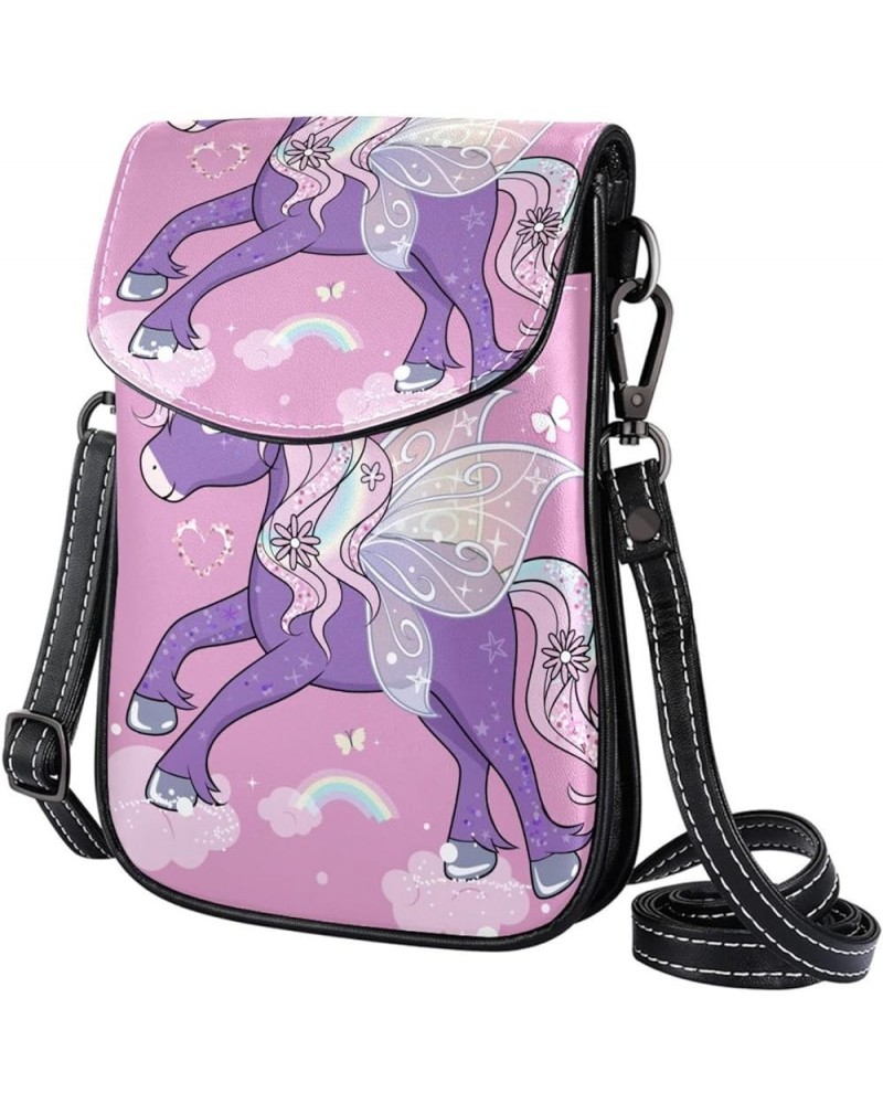 Small Crossbody Bags Cell Phone Purse - Stylish and Compact Purse with Adjustable Shoulder Strap Cartoon rainbow unicorn Mult...