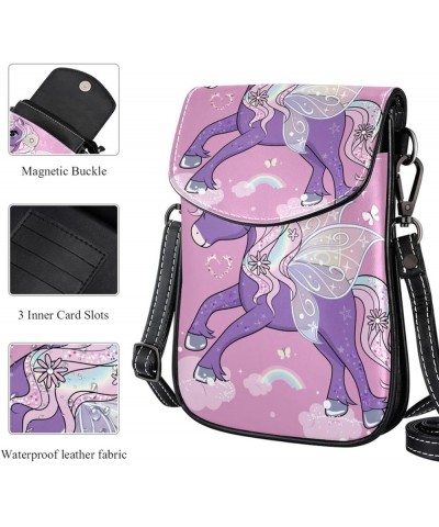 Small Crossbody Bags Cell Phone Purse - Stylish and Compact Purse with Adjustable Shoulder Strap Cartoon rainbow unicorn Mult...