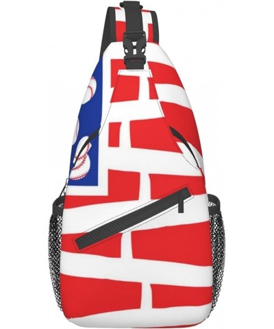 Anti-Theft American flag bats and baseballs Shoulder Backpack Sling Chest Crossbody Bag Cover Pack Rucksack Bicycle Sport Col...