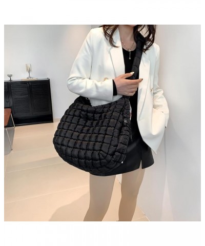 Women Stylish Commuting Bags Large Capacity Quilted Bubbles Crossbody Bag Solid Color Fashion Padded Sling Bag Puf Black $15....