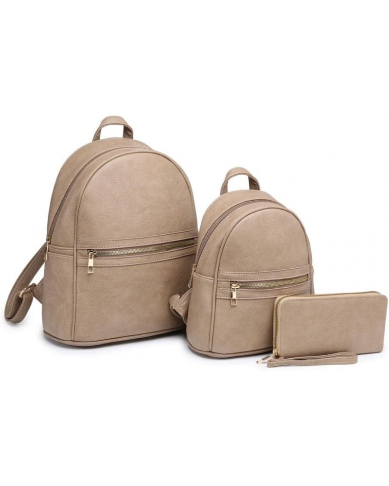 Luxury 3 Set Pieces Fashion Backpack Large, Handcraft Details Fashion Backpack Medium, Matching Wallet. (Taupe) Taupe $17.62 ...