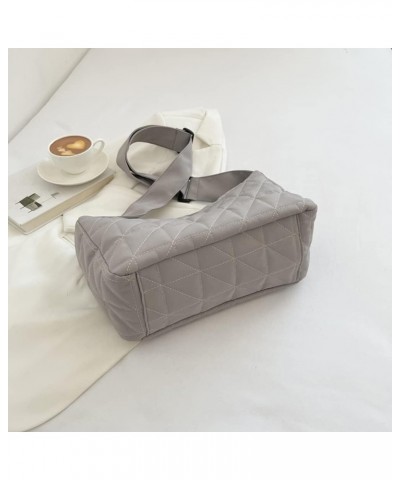 Crossbody Bags for Women Shoulder Bag Quilted Handbag Cotton Padded Large Capacity Fashion Wide Strap Grey $11.00 Shoulder Bags