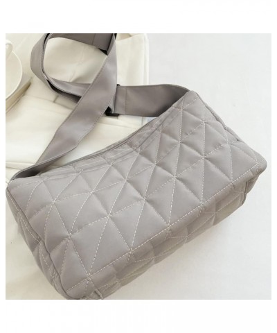 Crossbody Bags for Women Shoulder Bag Quilted Handbag Cotton Padded Large Capacity Fashion Wide Strap Grey $11.00 Shoulder Bags