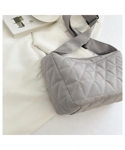 Crossbody Bags for Women Shoulder Bag Quilted Handbag Cotton Padded Large Capacity Fashion Wide Strap Grey $11.00 Shoulder Bags