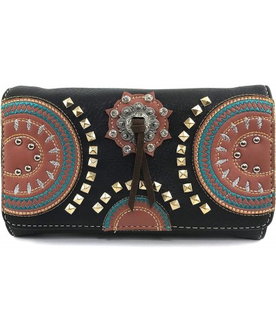 Native American Circle Mountain Gold Studs Embroidered Studded CCW Concealed Carry Shoulder Purse Handbag Black Wallet Only $...