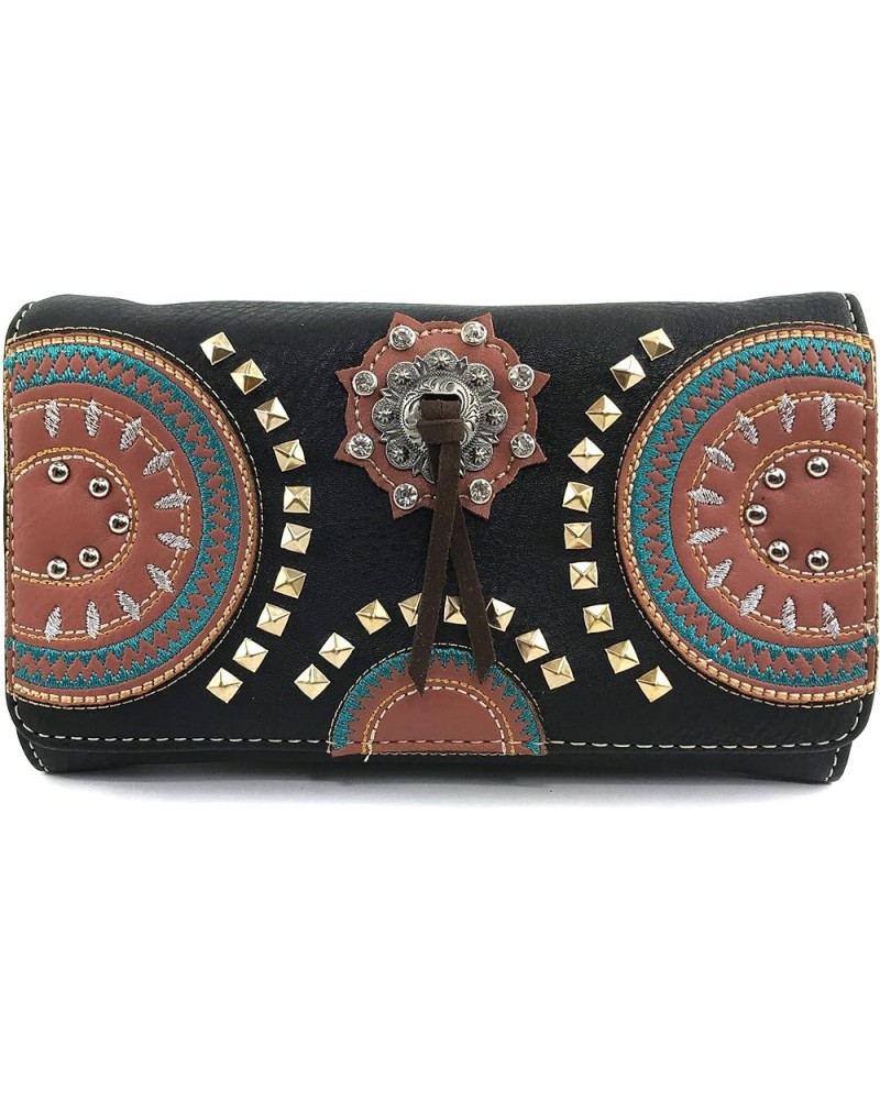 Native American Circle Mountain Gold Studs Embroidered Studded CCW Concealed Carry Shoulder Purse Handbag Black Wallet Only $...