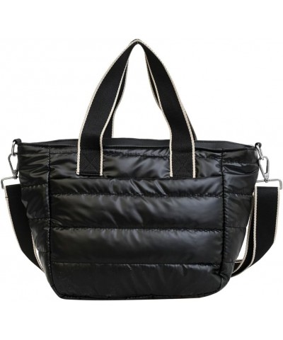 Puffer Tote Bag for Women Quilted Hobo Bag Ruffled Grid Shoulder Bag Satchel Purse Large Handbag C Black $21.35 Totes