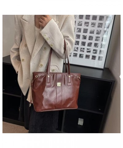 Tote Bag for Women Soft Shiny Faux Leather Shoulder Purse Retro Spacious 90s Style Handbag Business Commuter Bag Burgundy $22...