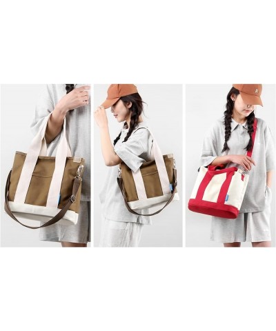 Utility Large Capacity Multi-Pocket Zipper Handbag Casual Shoulder Canvas Bag Sorting For Gym Travel Work Shopping Brown-shol...