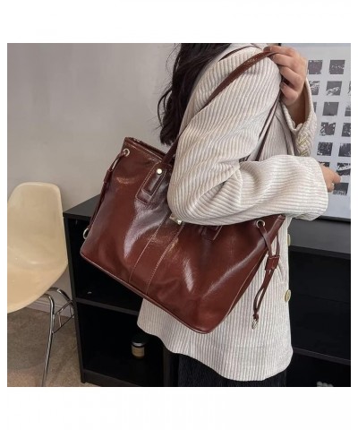 Tote Bag for Women Soft Shiny Faux Leather Shoulder Purse Retro Spacious 90s Style Handbag Business Commuter Bag Burgundy $22...