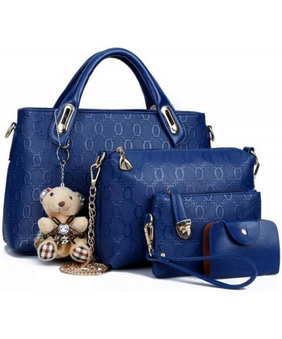 Women PU Leather 4Pcs Set Handbag Tote Shoulder Bags Top-handle Satchel Purses Cltuch Wallet-Blue Blue $15.74 Totes