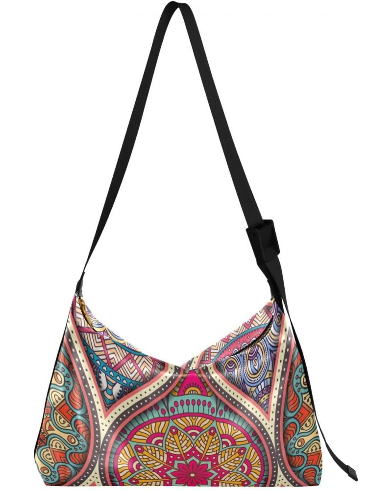 Bohemian Mandala Crossbody Bag Hobo Handbag Purse Fashion PU Leather Shoulder Bags for Women $15.30 Hobo Bags