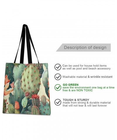 Vintage Cactus Canvas Tote Bag Aesthetic for Women Vintage Cactus Print with Inner Pocket, Big Storage Shoulder Bag Grocery B...